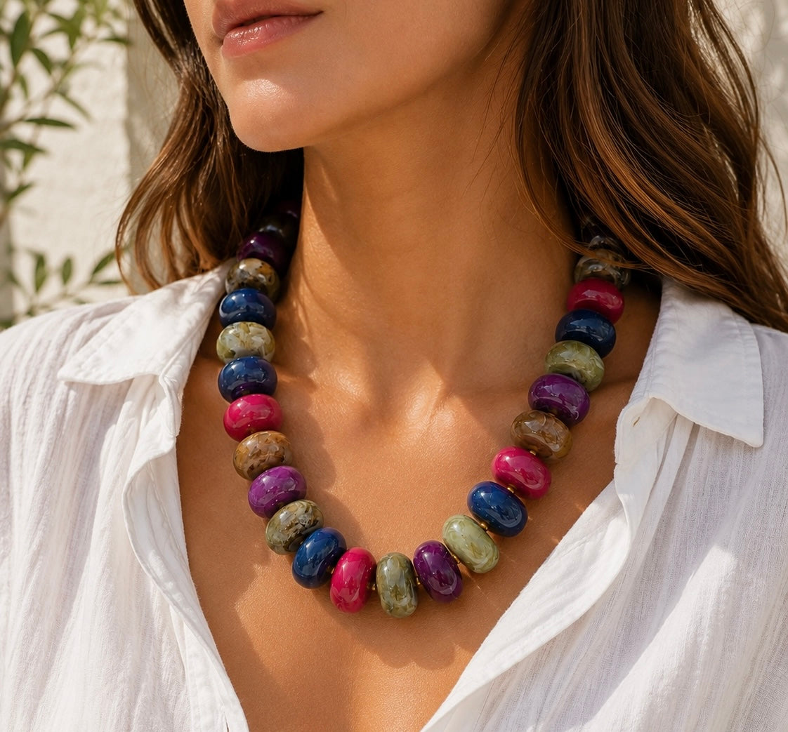 Chunky Marble Seed Bead Statement Necklace