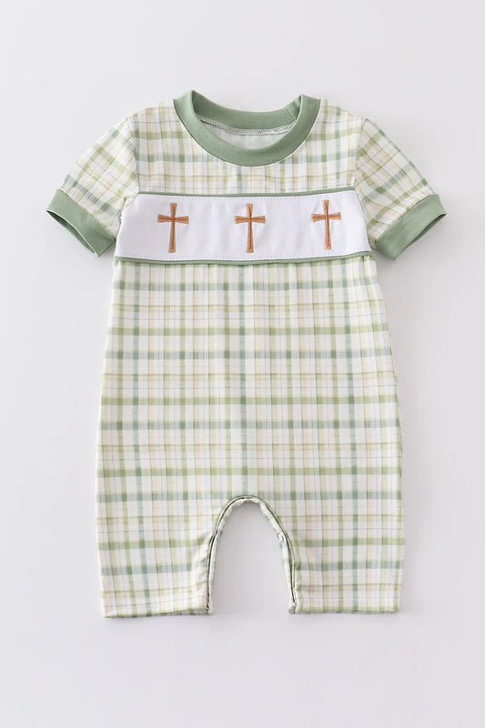 Cross Embroidered Boy's Romper