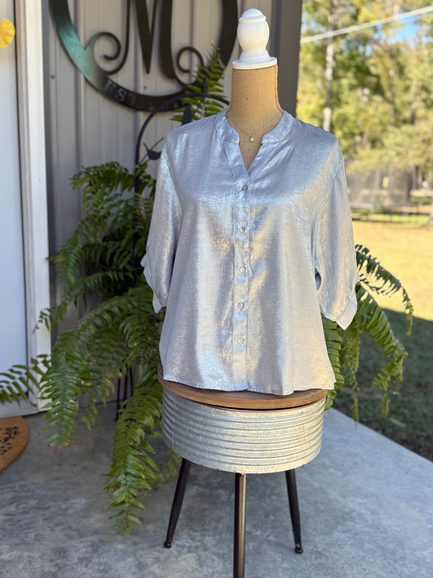 Shelly Metallic Woven Top