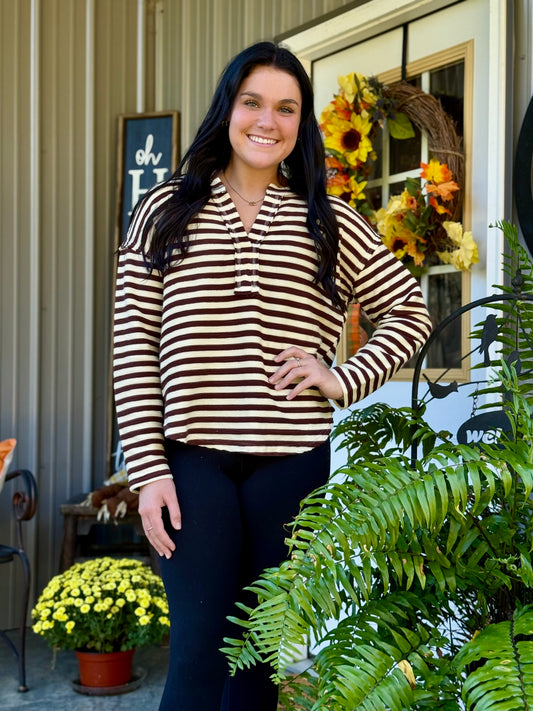 Jackie Split Neck Striped Top