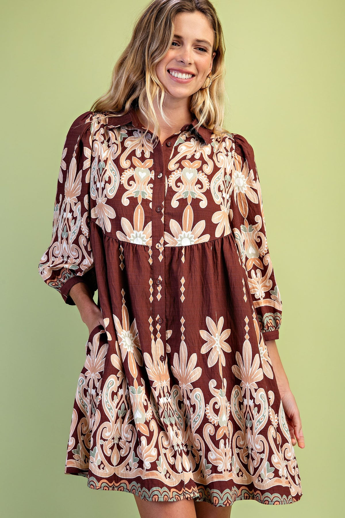 Demi Boho Print Shirt Dress
