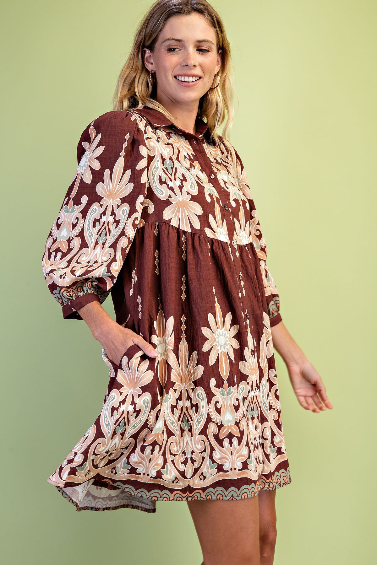 Demi Boho Print Shirt Dress