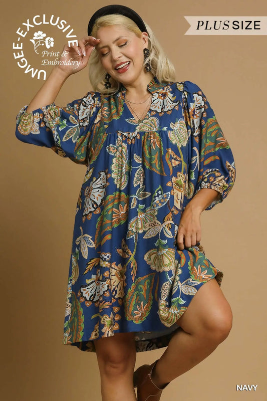 Jill Abstract Print Puff Sleeve Plus Dress