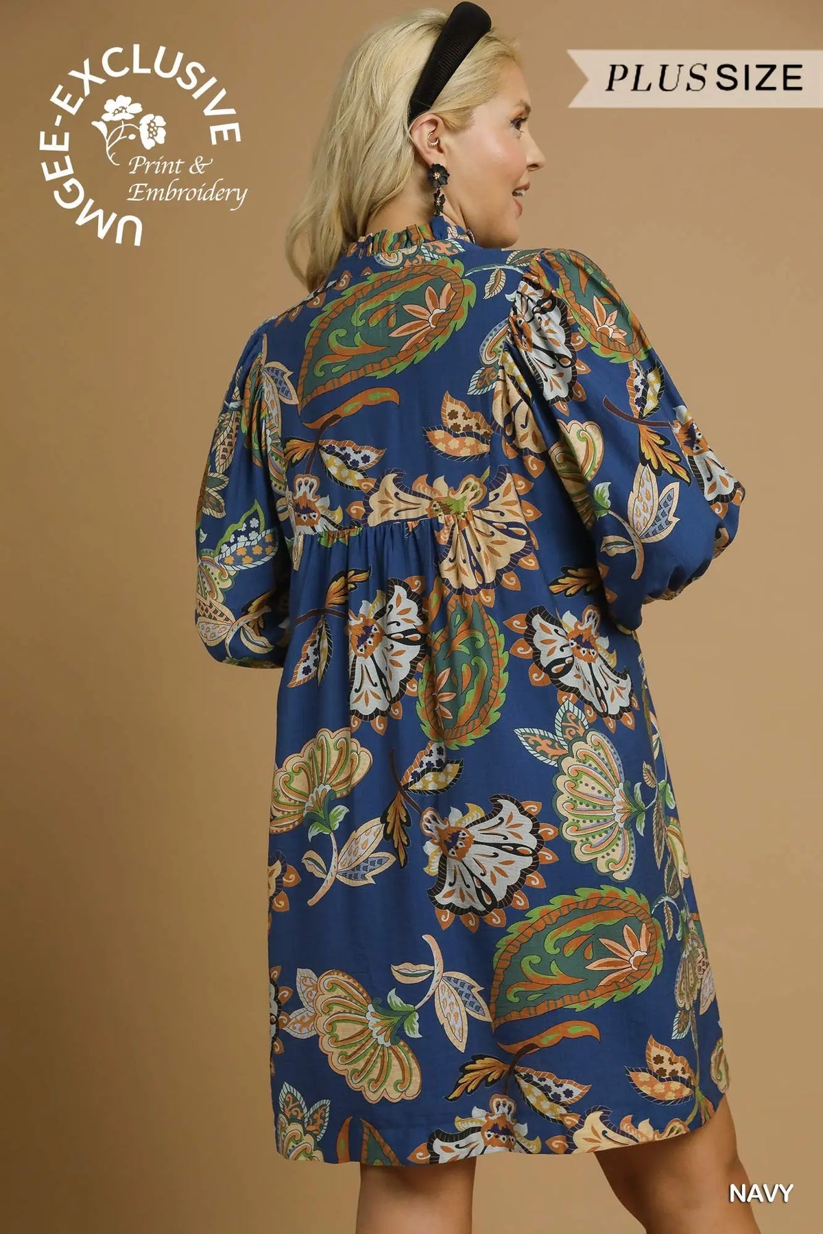 Jill Abstract Print Puff Sleeve Plus Dress
