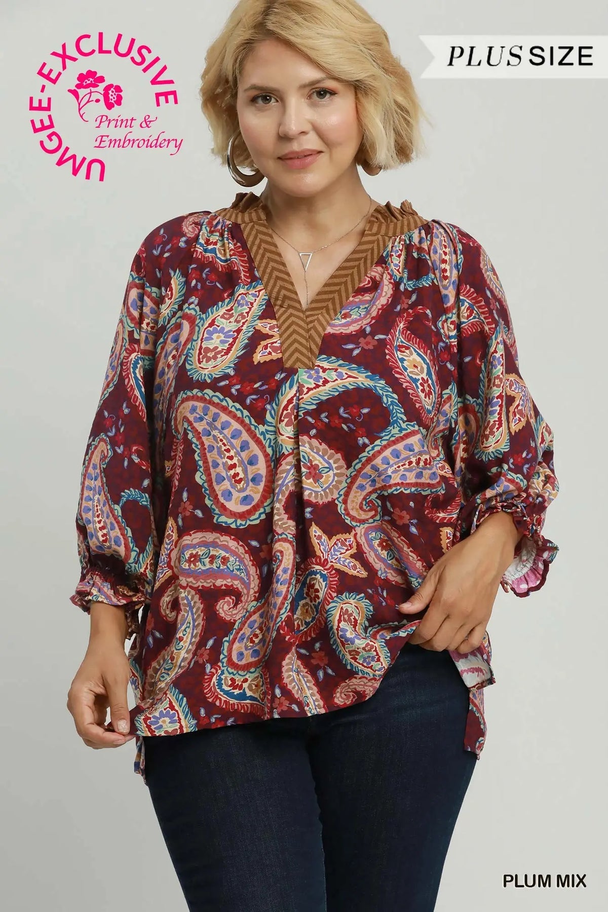 Paisley  Embroidered Boho Plus Blouse
