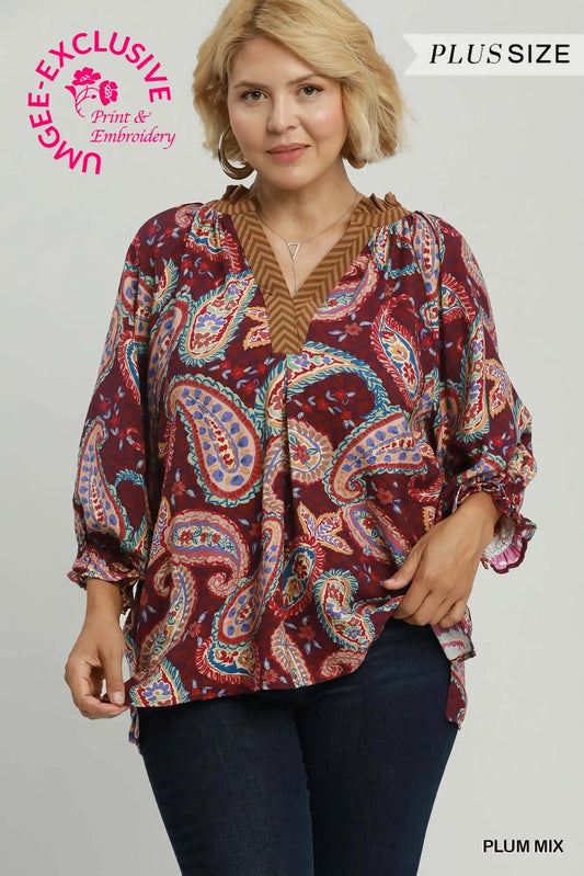 Paisley  Embroidered Boho Plus Blouse