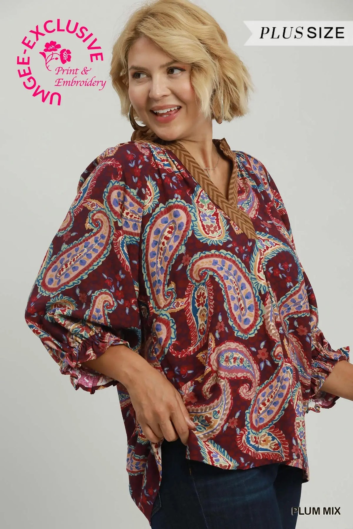 Paisley  Embroidered Boho Plus Blouse