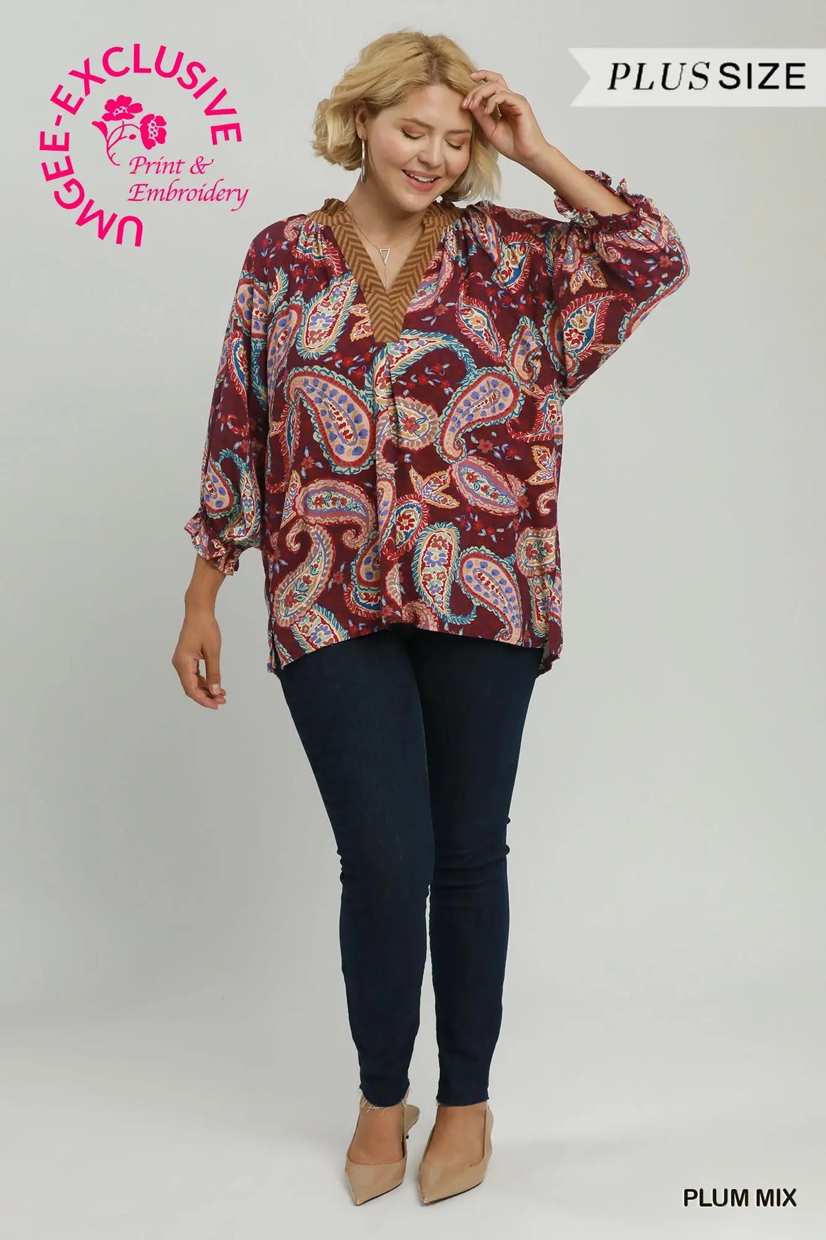 Paisley  Embroidered Boho Plus Blouse