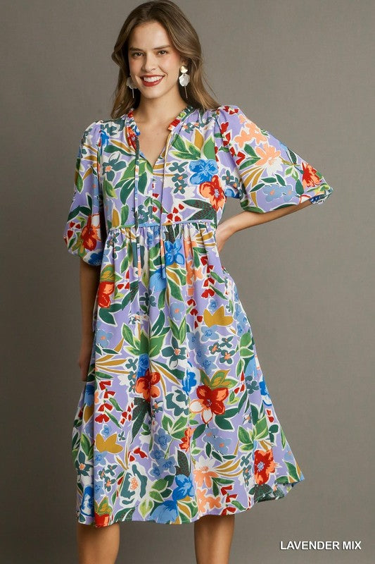 Joslyn Floral Peasant Midi Plus Dress