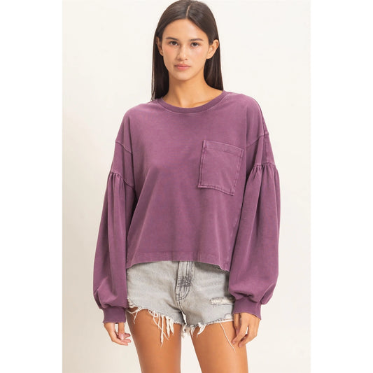 Mineral Wash Puff Sleeve Boxy Top
