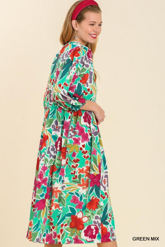 Joslyn Floral Peasant Midi Dress
