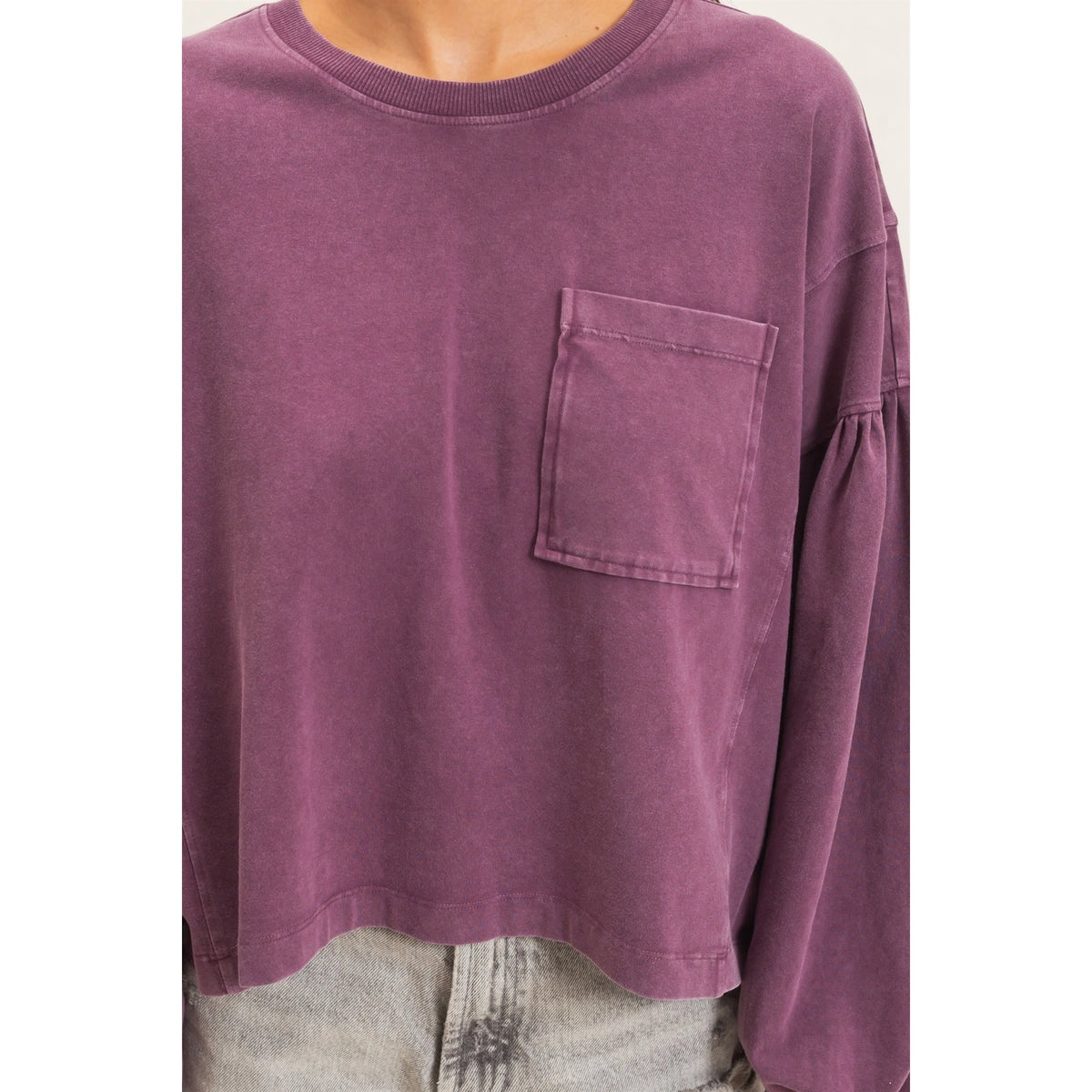 Mineral Wash Puff Sleeve Boxy Top