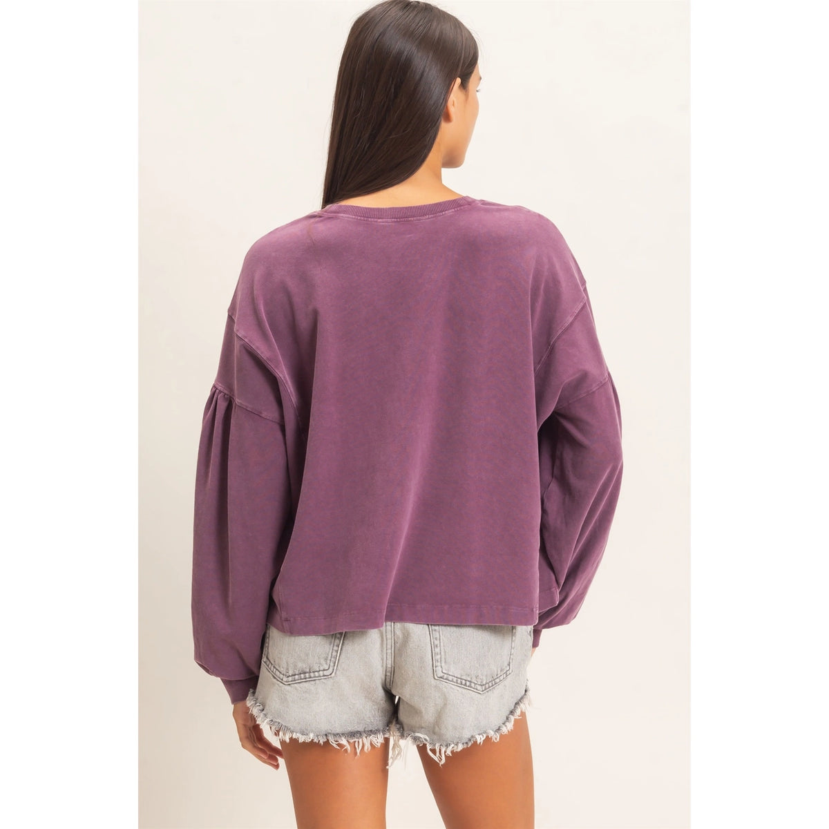 Mineral Wash Puff Sleeve Boxy Top