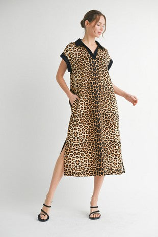 The Leopard Collared Midi Dress