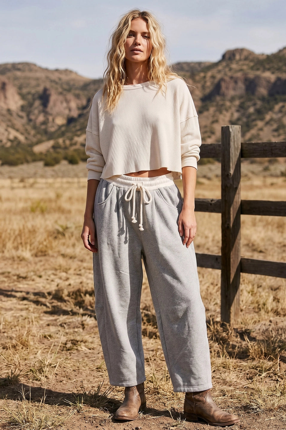 Fleece-Lined Barrel Leg Drawstring Pants