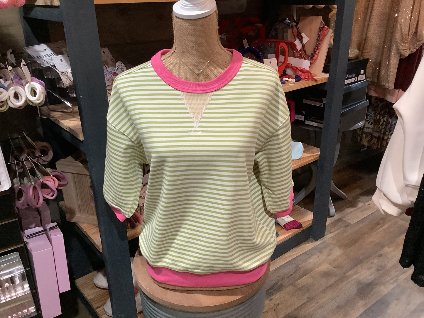 Jolie Striped Elbow Sleeve Sweater