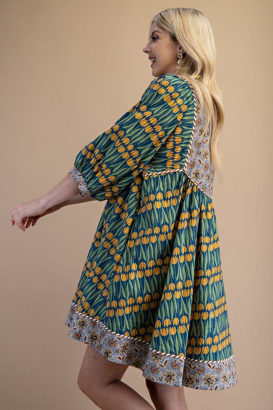 Cricket Boho Mixed Print Dress