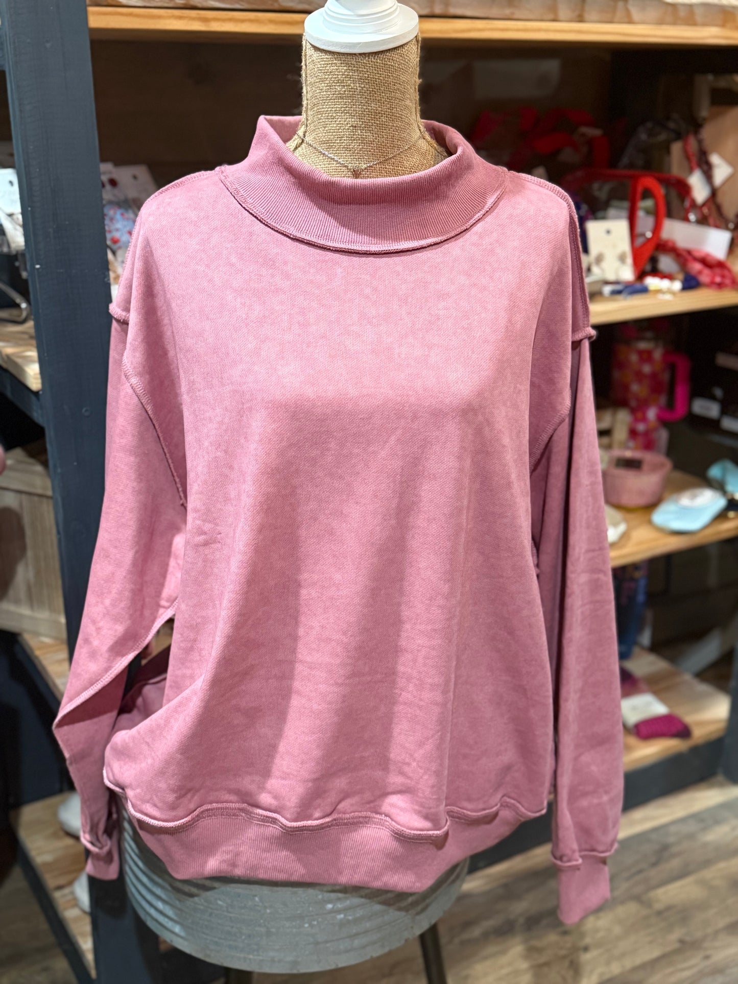 Vintage Wash Print Mock Neck Oversized Sweatshirt