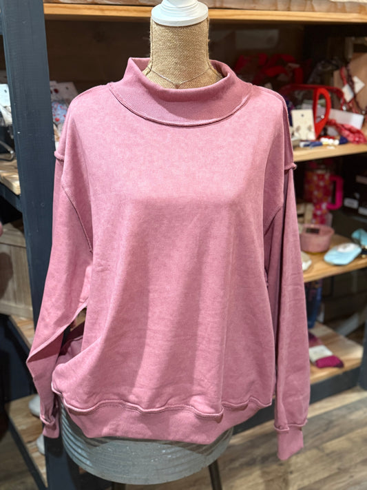 Vintage Wash Print Mock Neck Oversized Sweatshirt