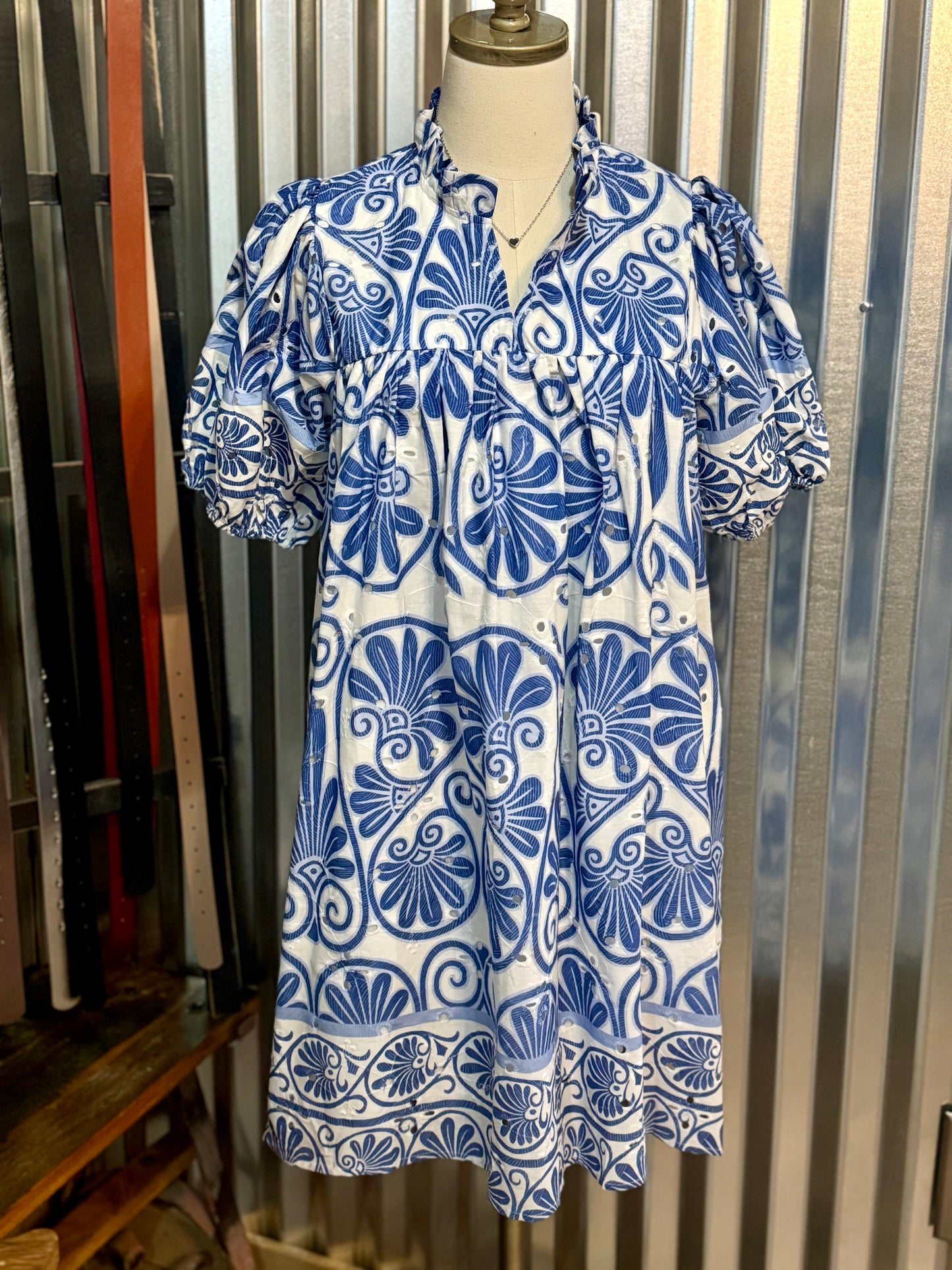 Bayleigh Floral Print Eyelet Babydoll Dress