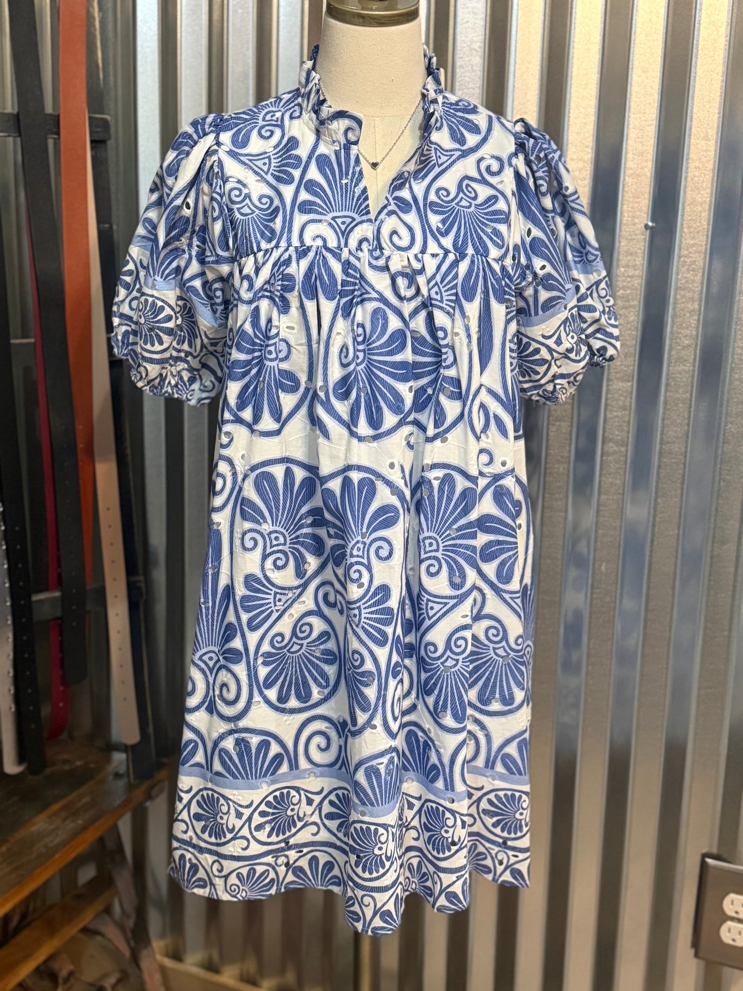 Bayleigh Floral Print Eyelet Babydoll Dress