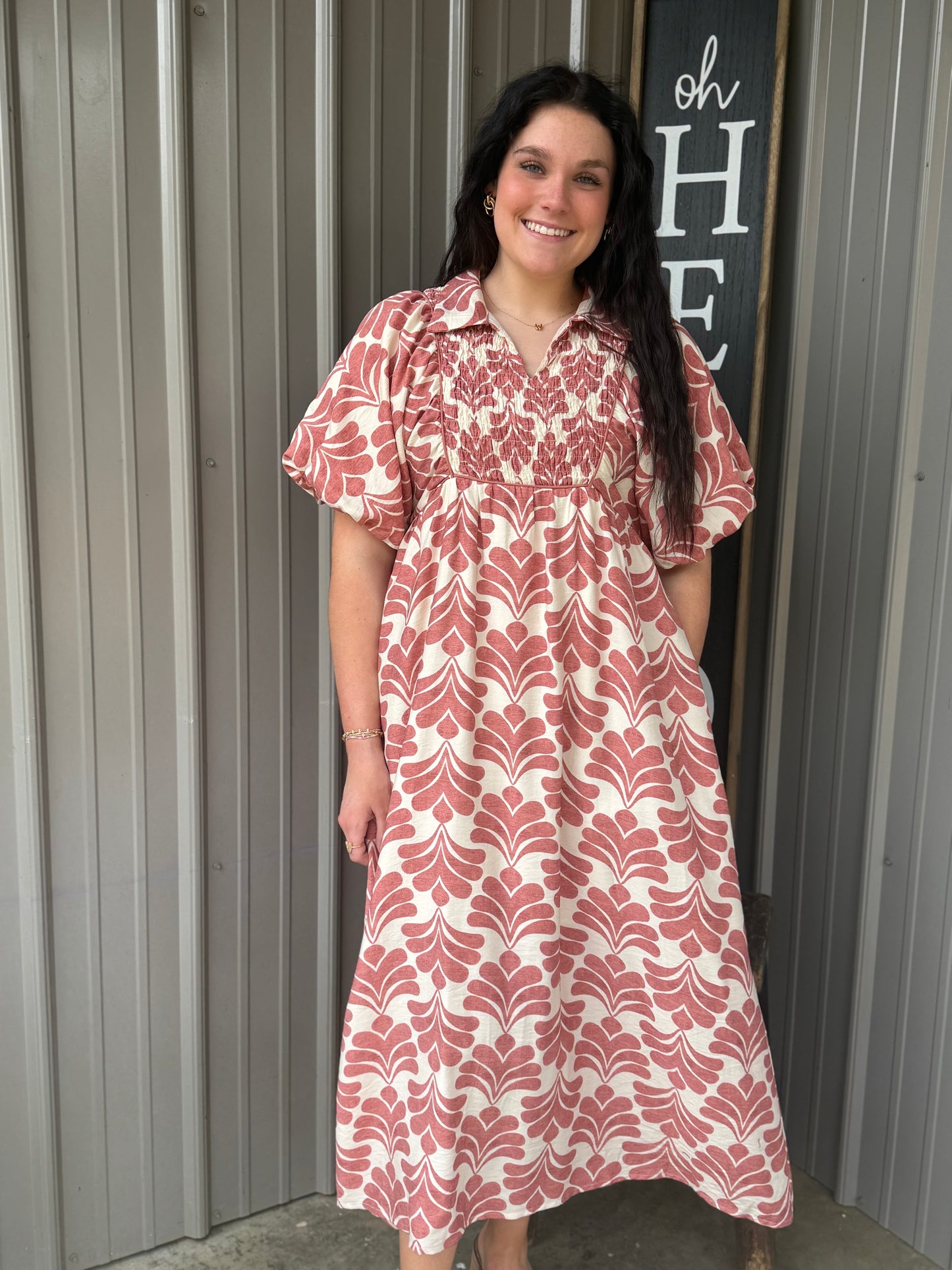 Puff Sleeves Boho Floral Midi Dress