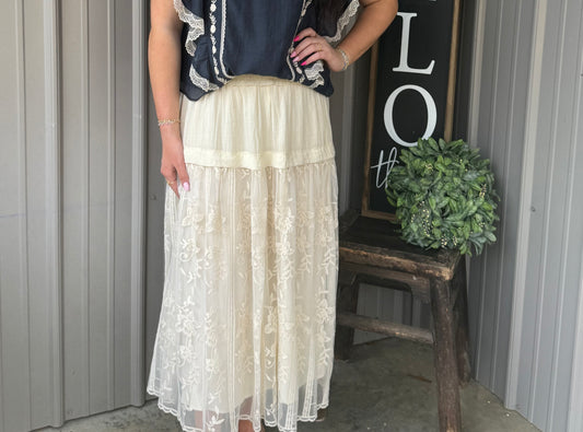 Vintage Floral Embroidered Maxi Skirt