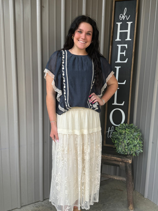 The Lace Trimmed Embroidered Top