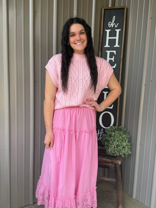 Ribbed Sleeveless Cable Sweater