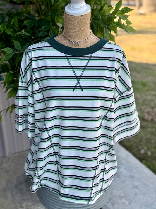 Misty Striped Oversized Short Sleeve Knit Top