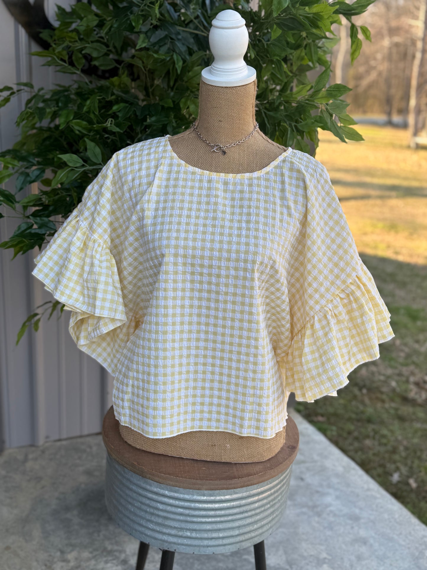 Ruffle Sleeve Flowy Gingham Top
