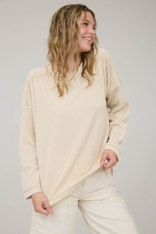 Carly Crew Neck Ribbed Top