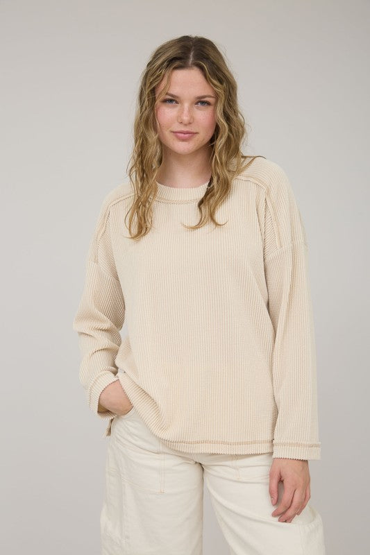 Carly Crew Neck Ribbed Top