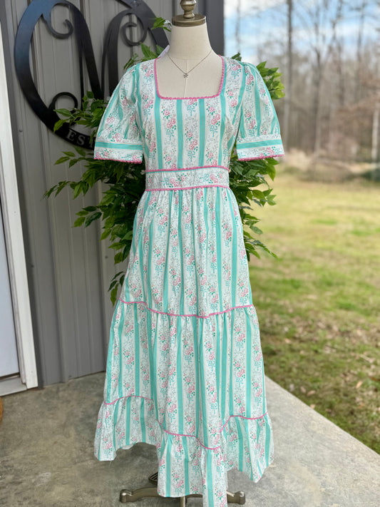 Victoria Striped Floral Midi Dress