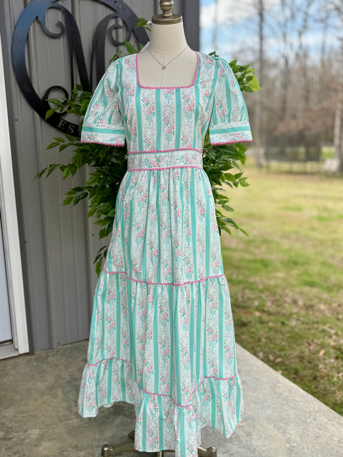 Victoria Striped Floral Midi Dress