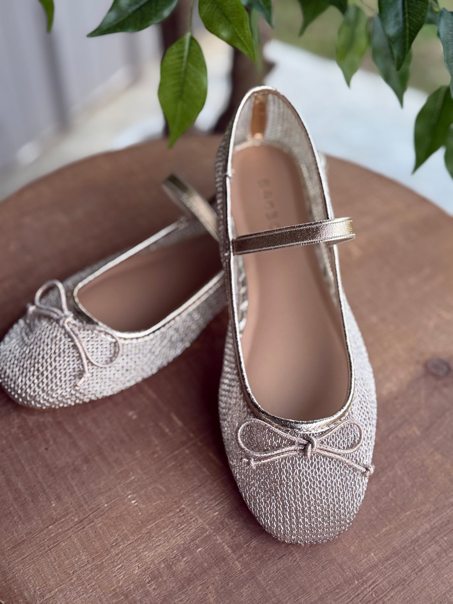 Gold Mesh Bow Tie Mary Jane Flats