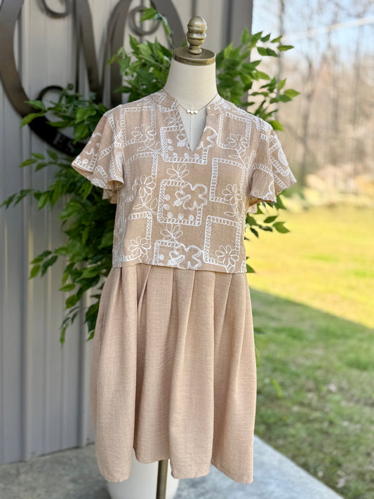Taylor Embroidered Flutter Sleeve Dress