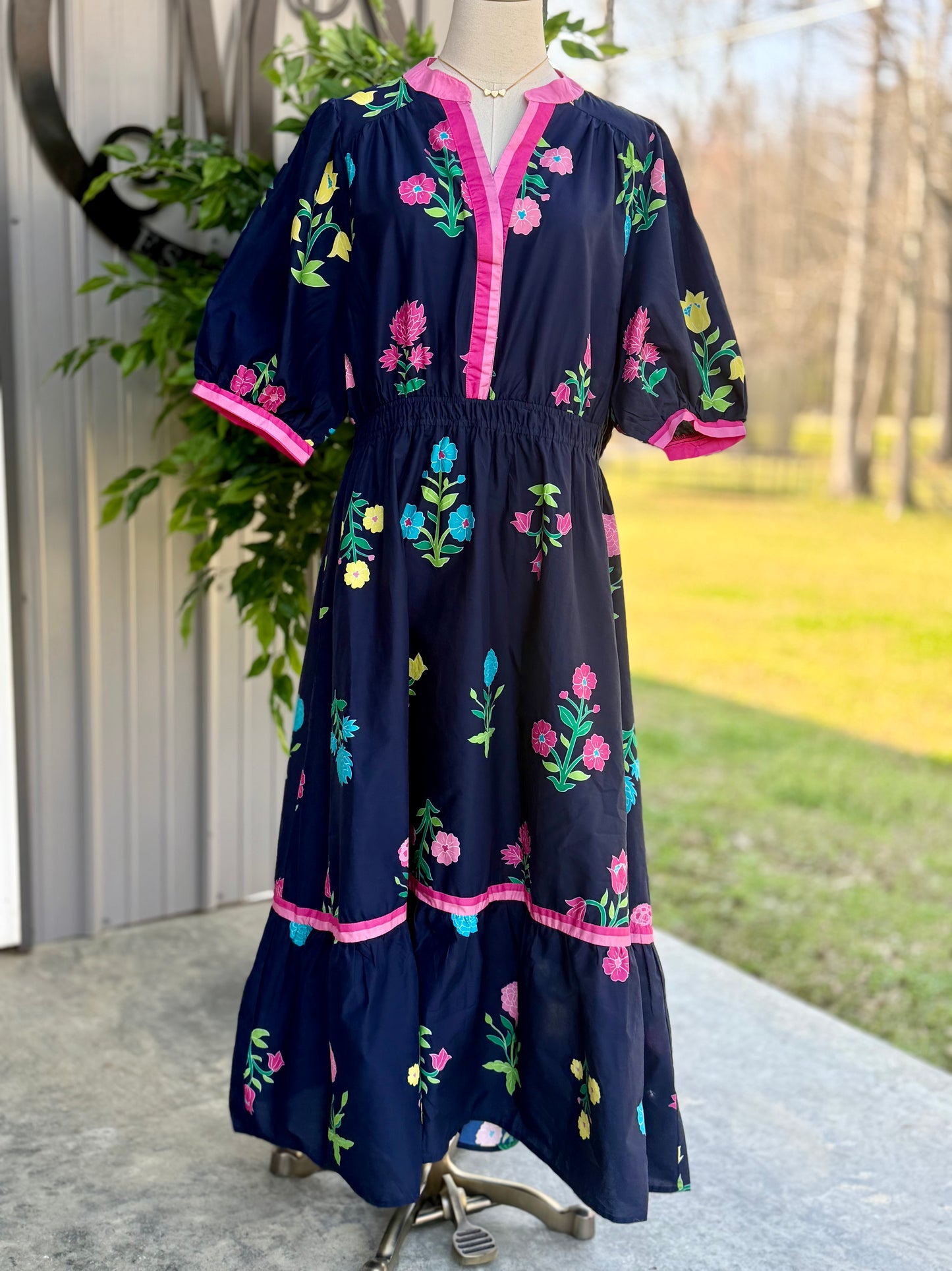 Petal Parade Print Plus Midi Dress