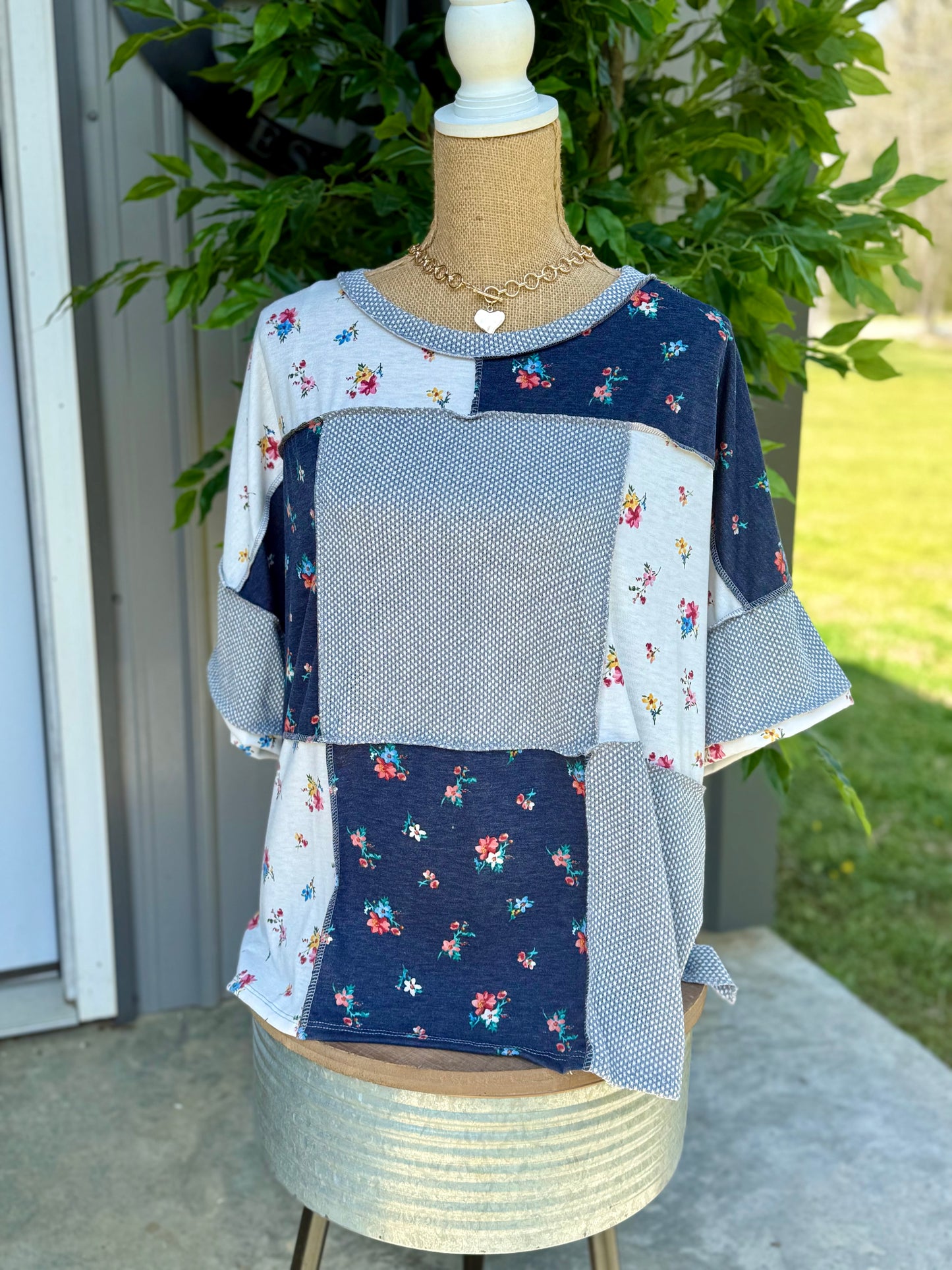 Patchwork Textured Color Block Plus Top