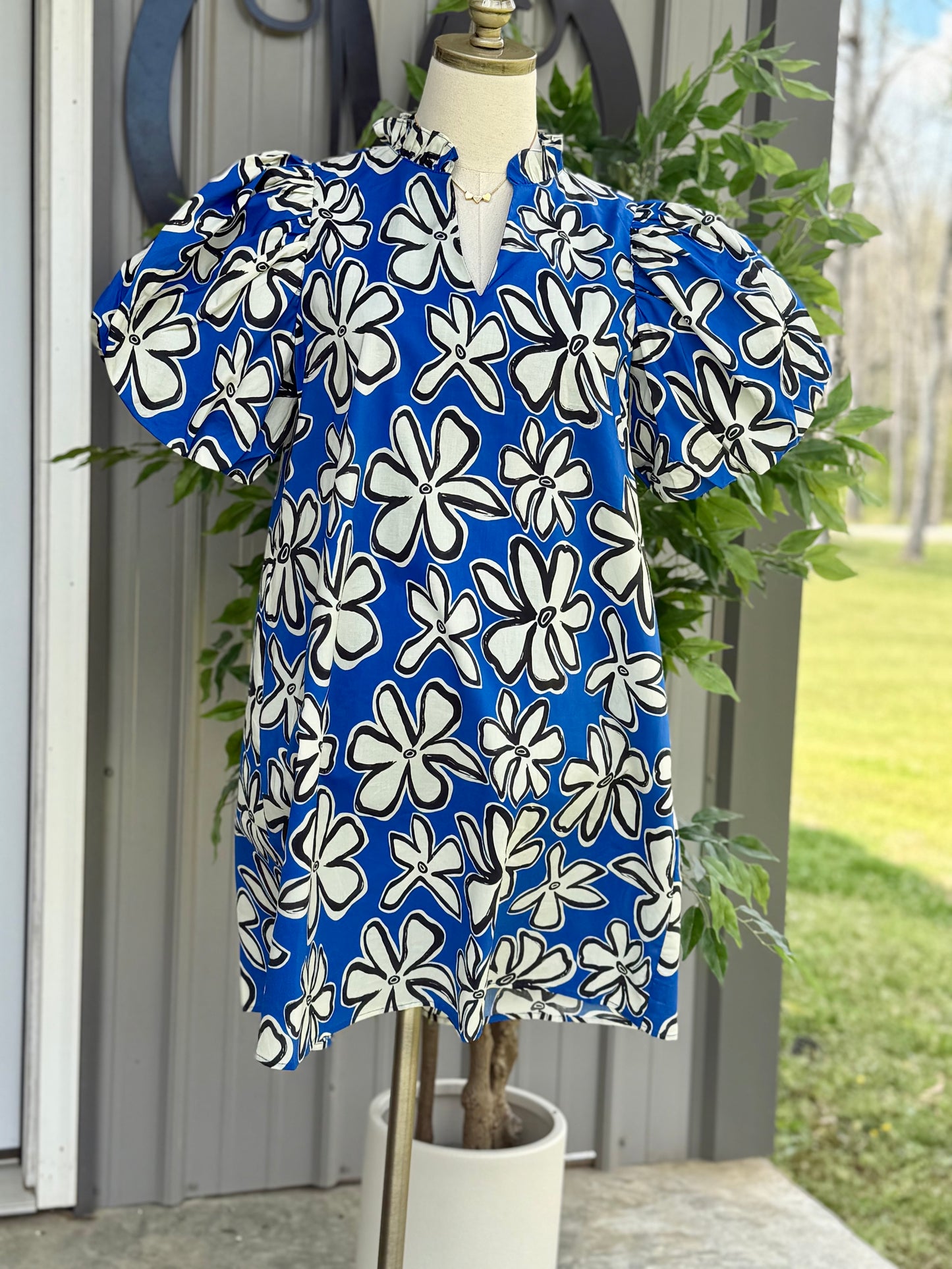 Holly Ruffle Neck Puff Sleeve Floral Dress