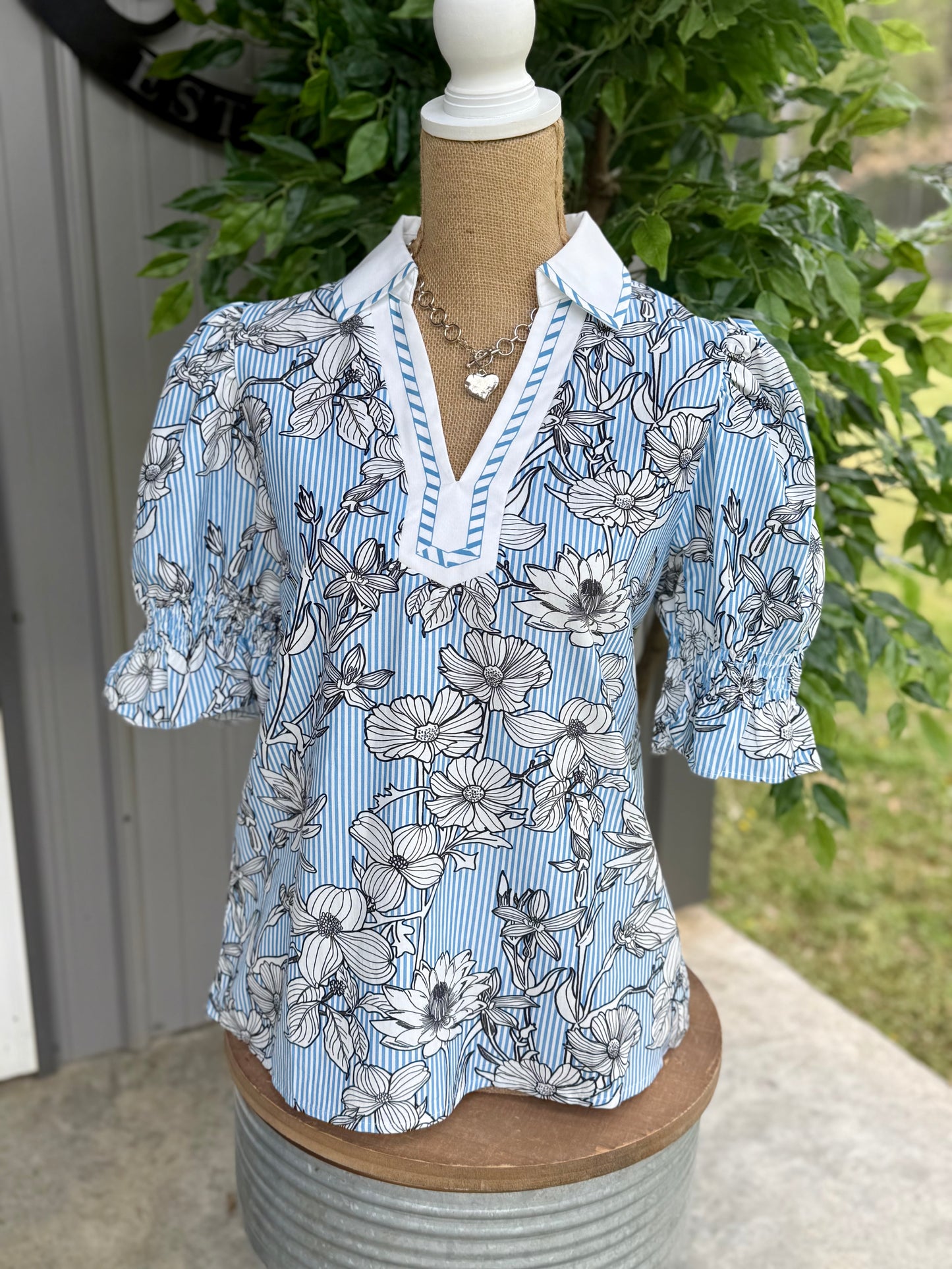 Brandi Floral Striped Collared Top
