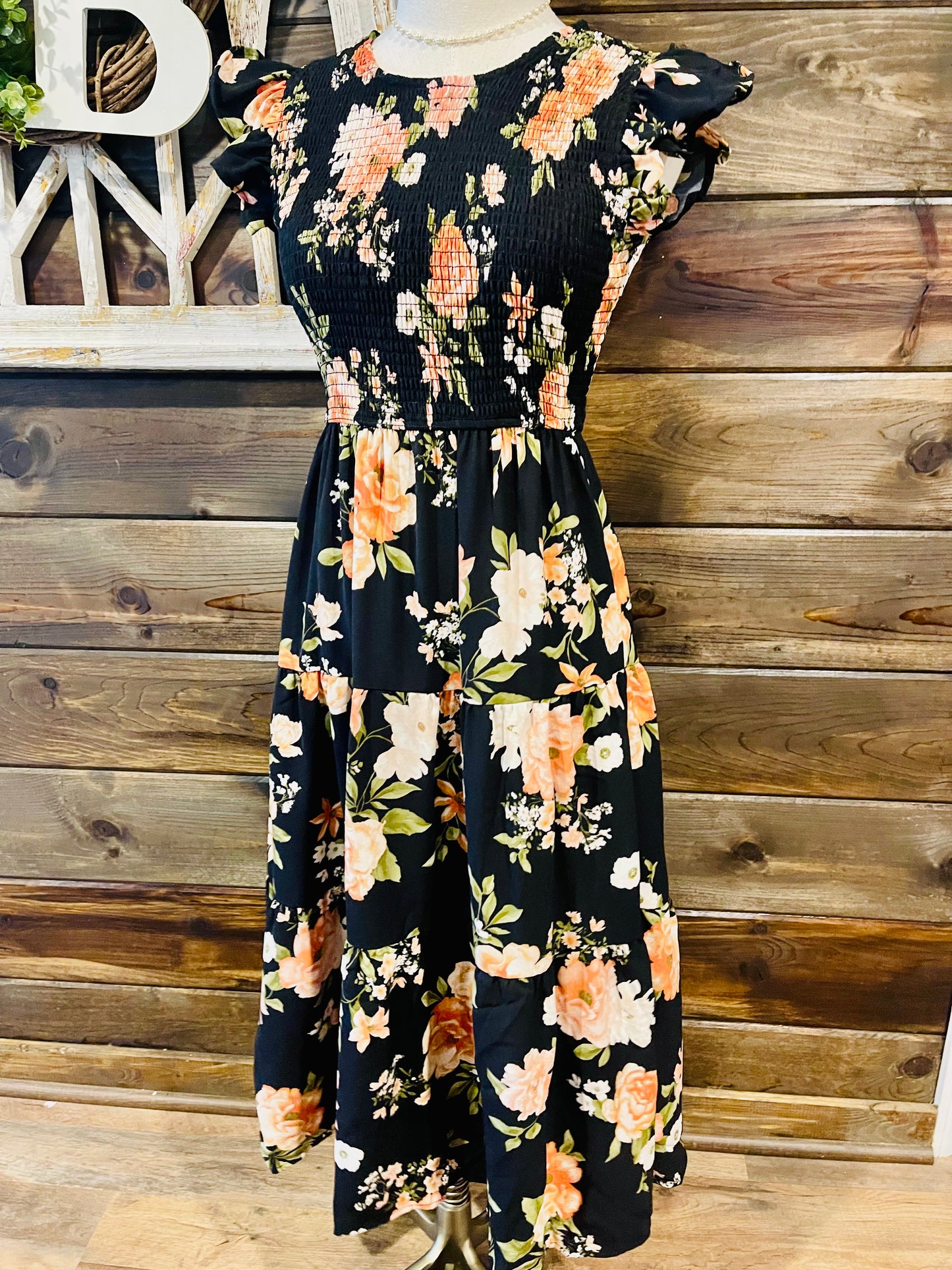 Jenna Smocked Floral Midi Dress