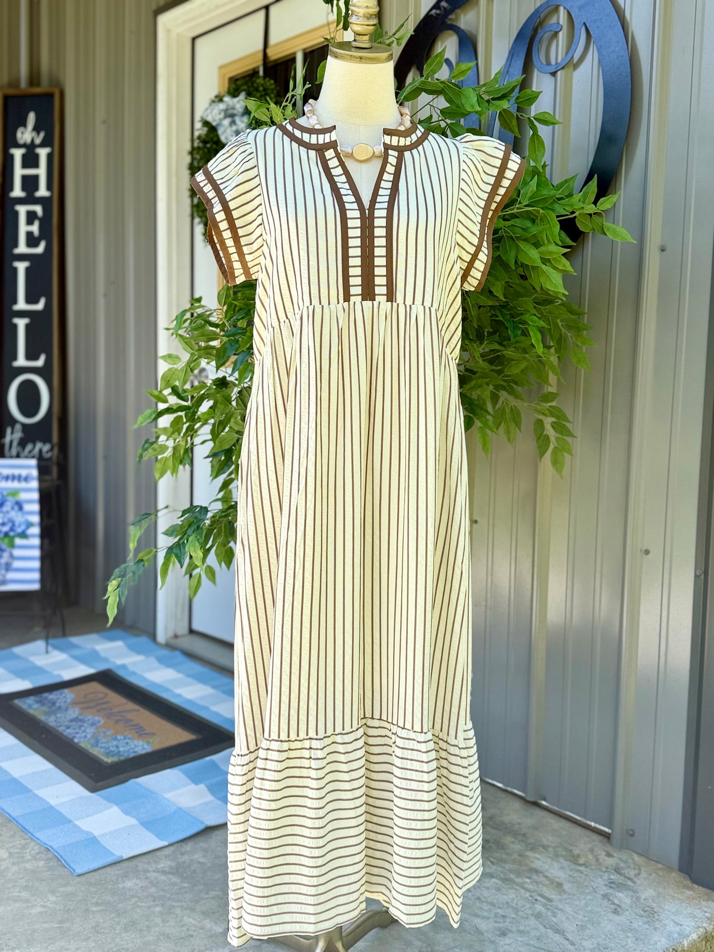 Maddi Striped Flutter Sleeve Midi
