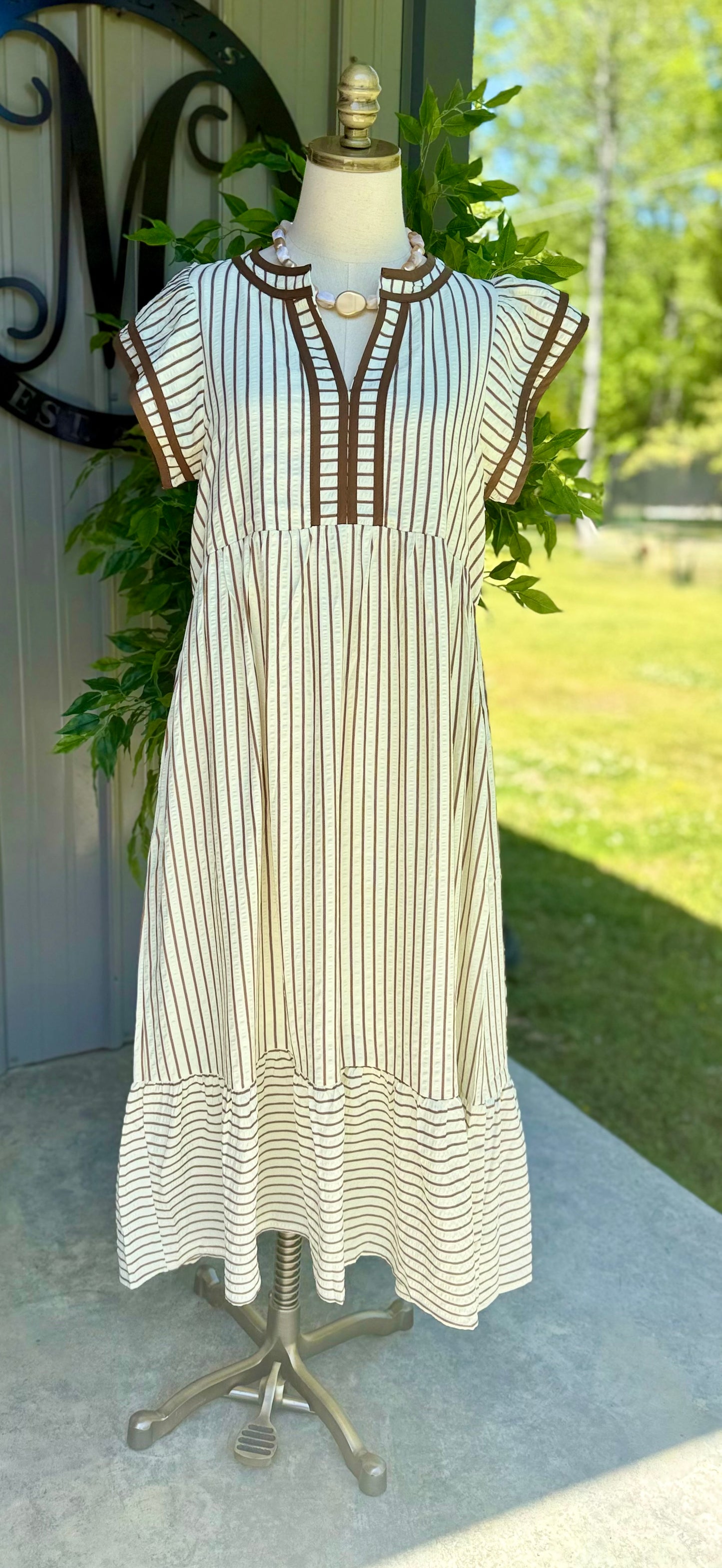 Maddi Striped Flutter Sleeve Midi