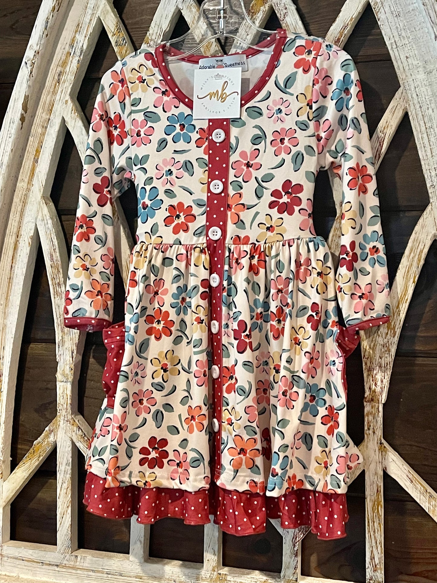 Tessy Floral Ruffle Button Pocket Dress