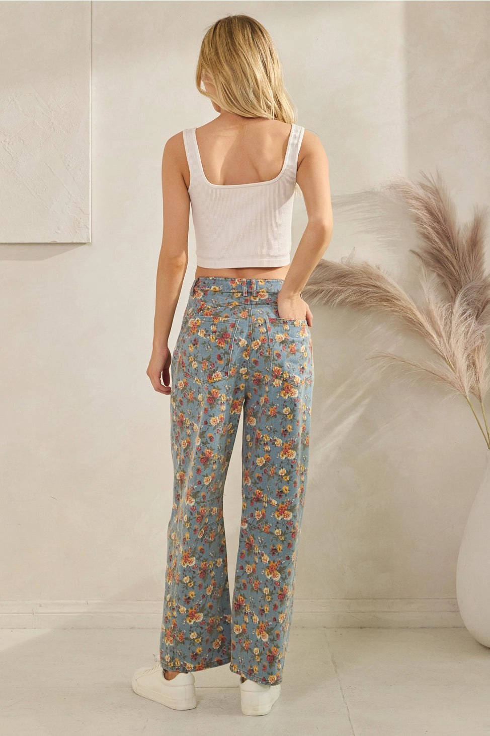 Mineral Washed Floral Denim Barrel Pants