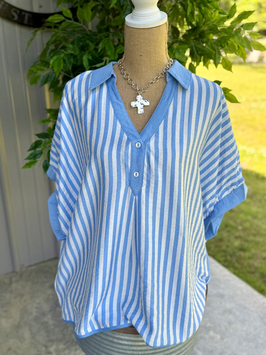 Dana Stripe Collared Plus Top