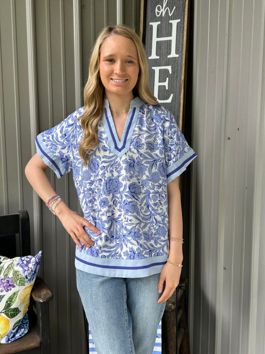 Shelly Floral Split Neck Top