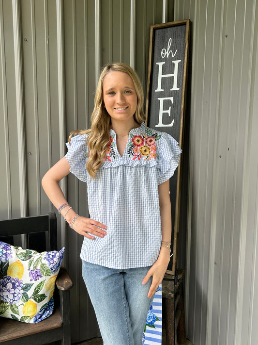 Mandi Seersucker Embroidered Top