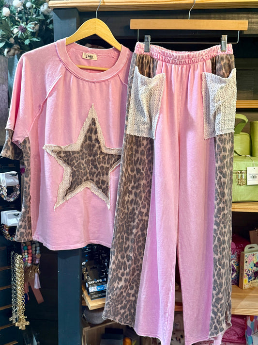 Mineral Washed Leopard Cropped Pants